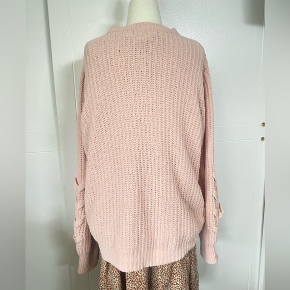 Cozy Knit Pullover Fluffy Oversized V Neck Light Pink Women's Sweater Size Large - Picture 7 of 8